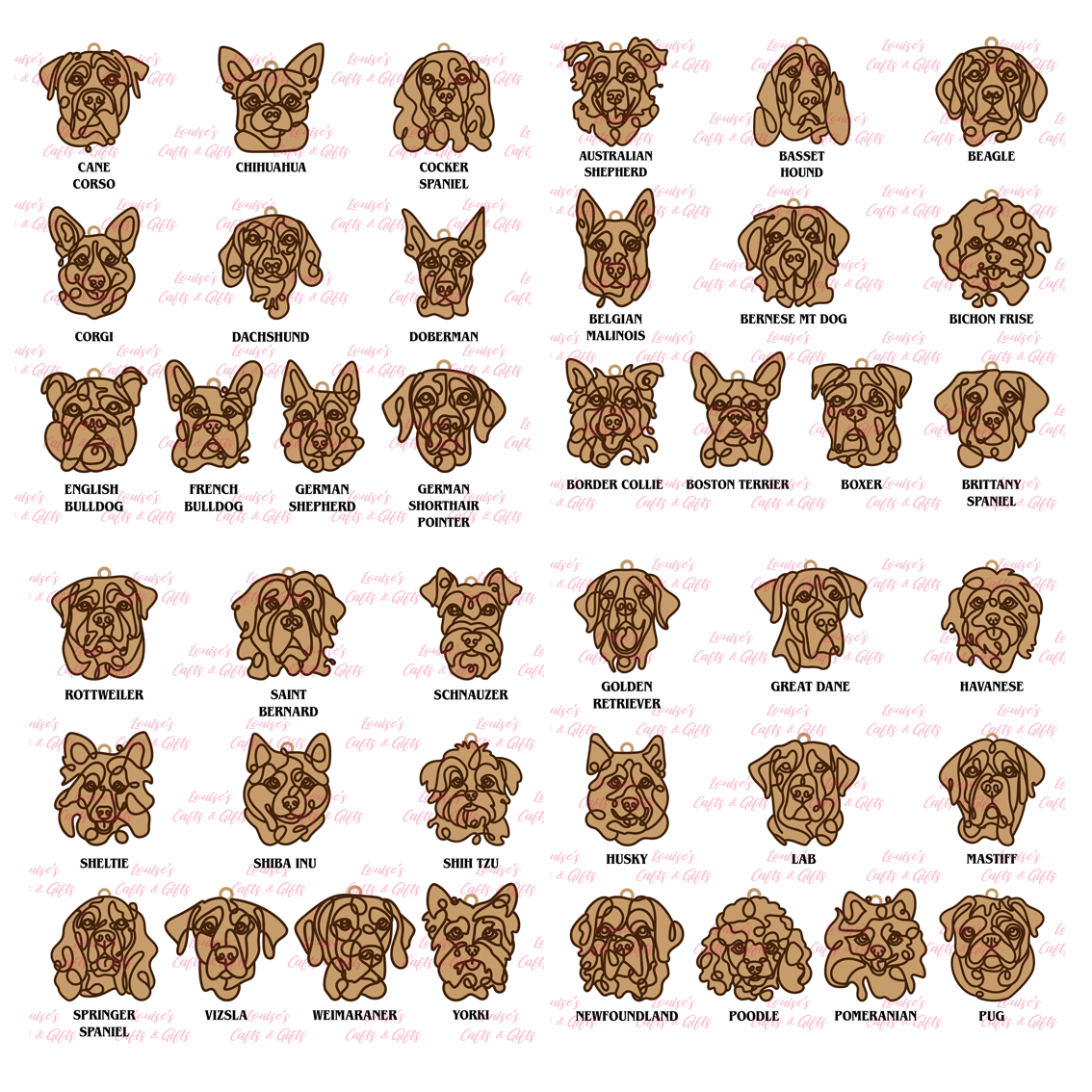 Dog Doodle Art Wooden Keyrings