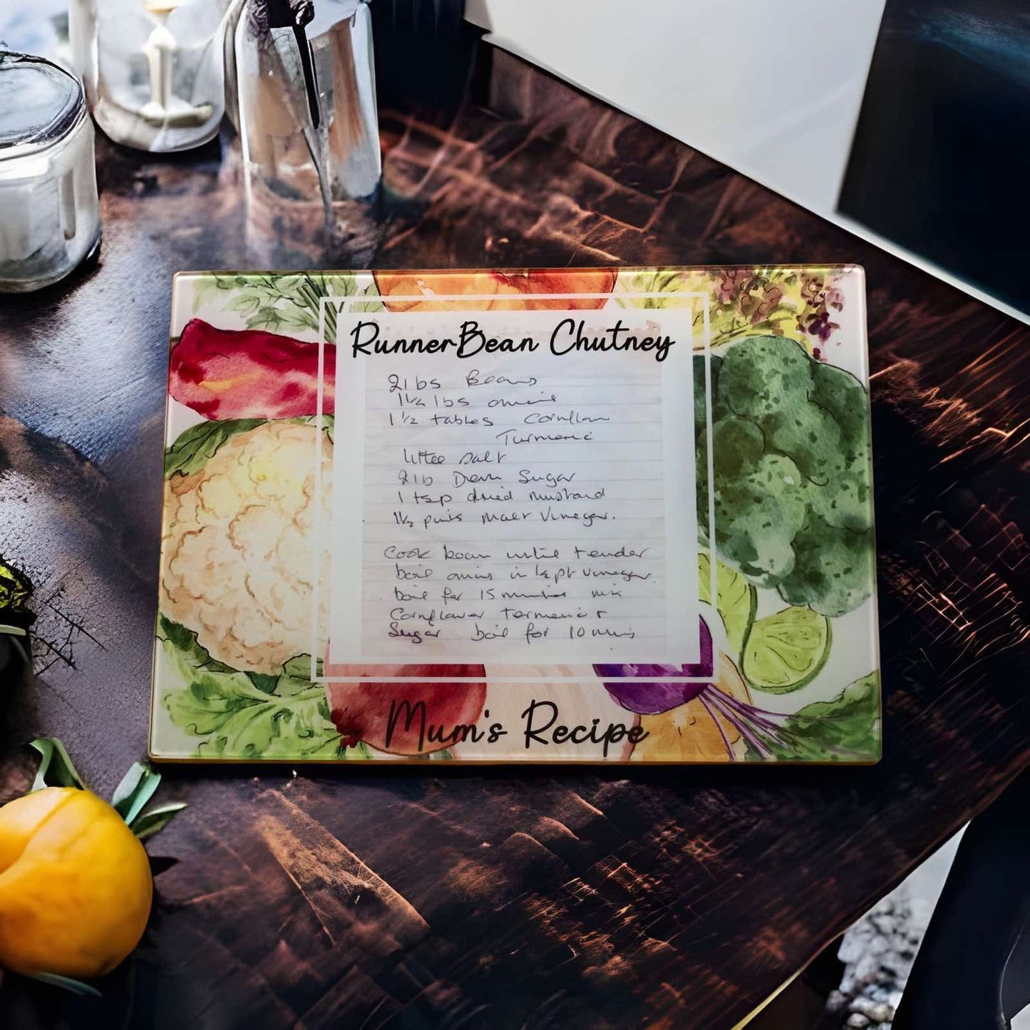 Recipe glass chopping board