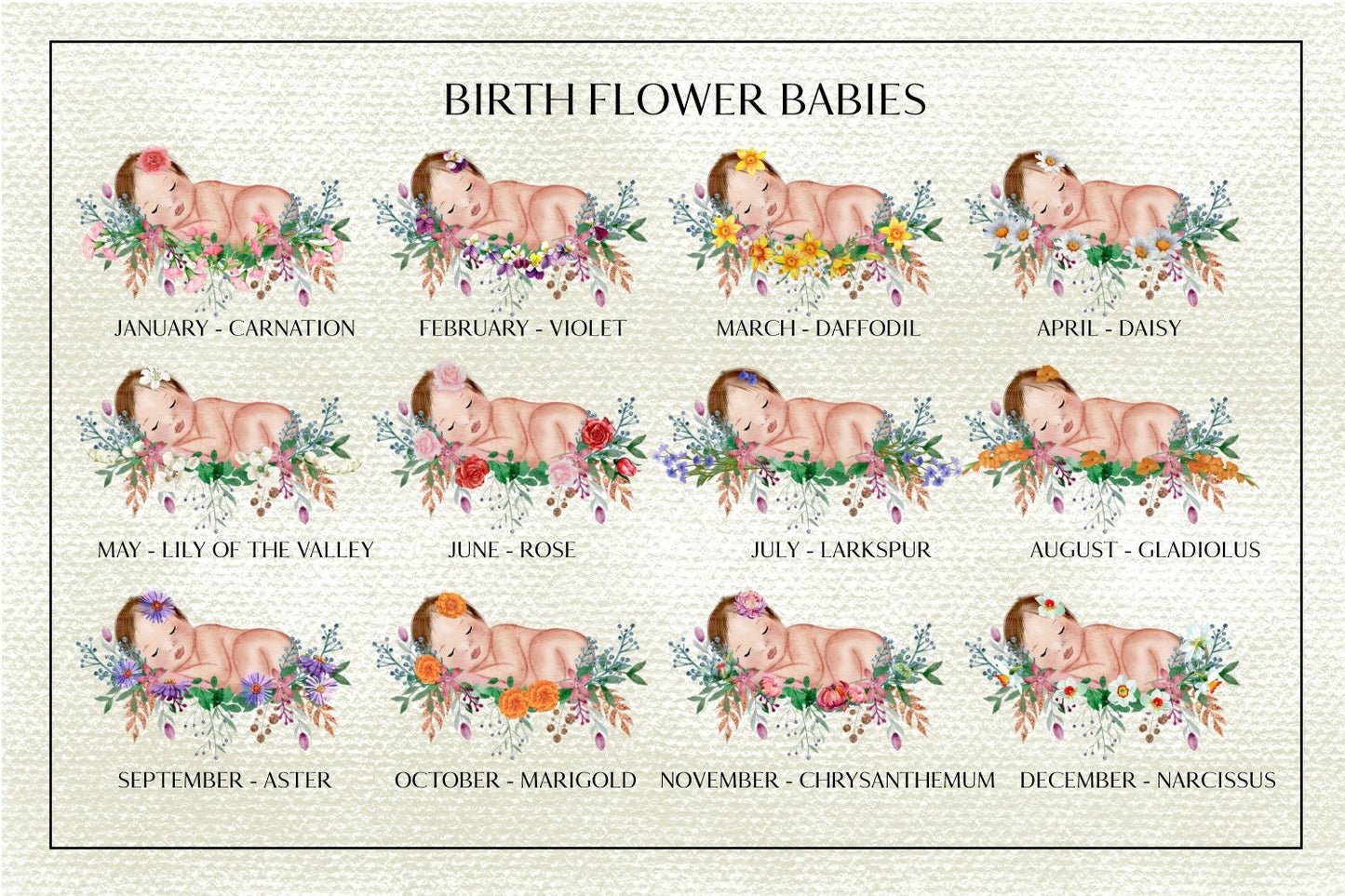 New Baby Card with Birth Flowers