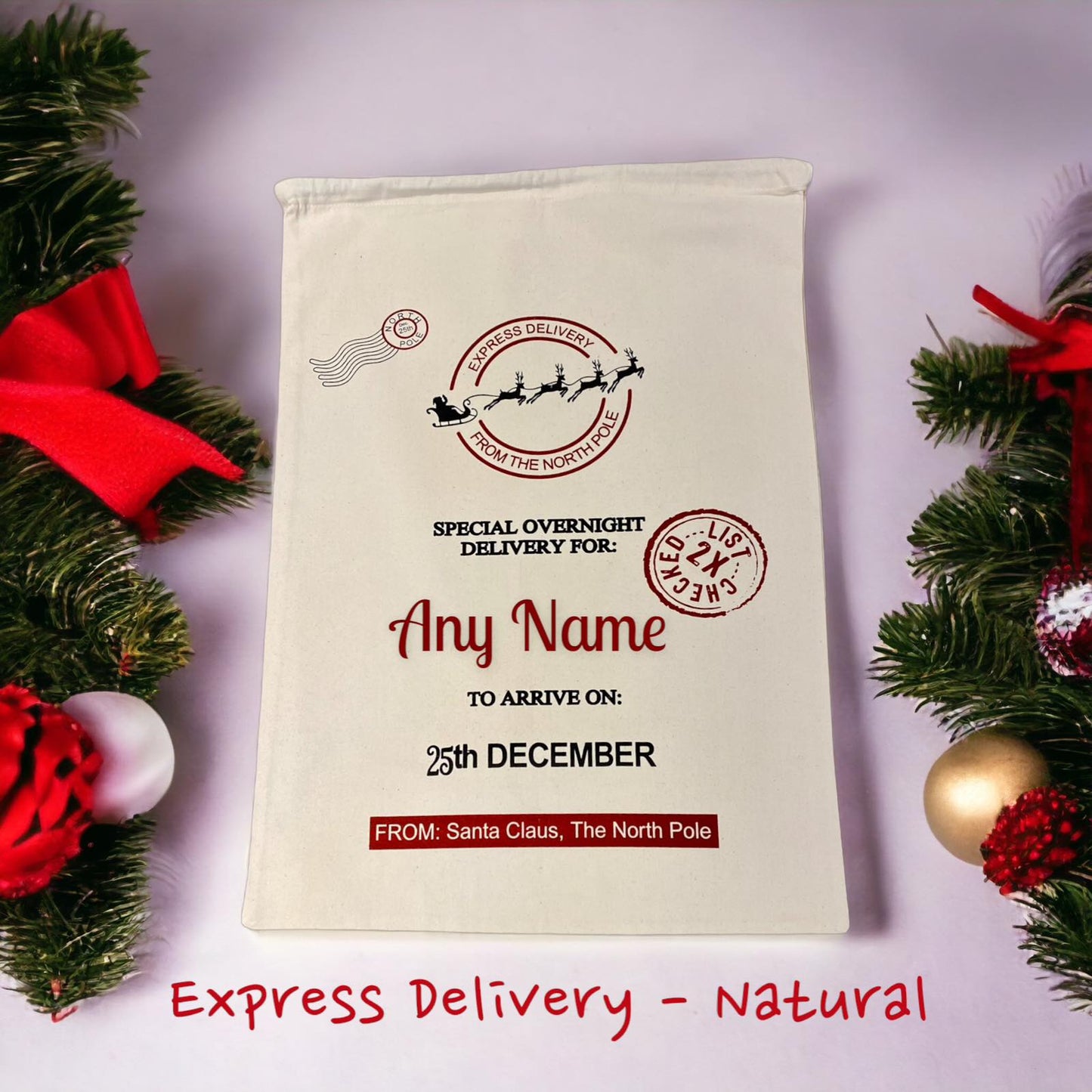 Personalised Christmas Sack - Express Delivery (Natural)