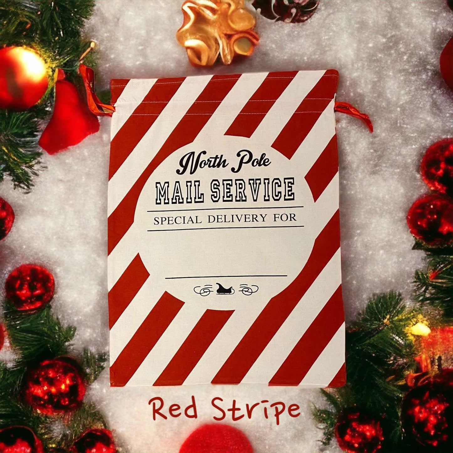 Personalised Christmas Sack - Mail Service (Red Stripes)