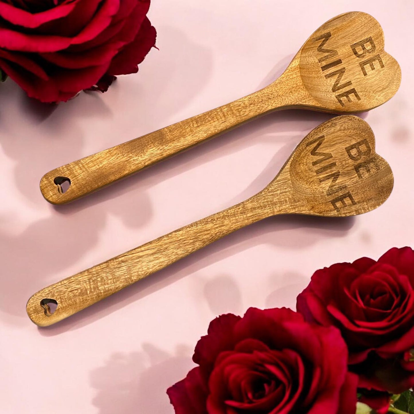 Heart-Shaped Wooden Spoon – Laser Engraved "Love You" or "Be Mine"