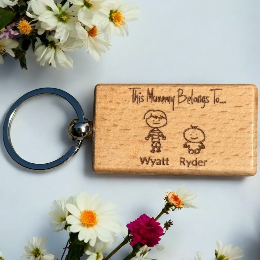 Personalised "This Mummy Belongs To" Wooden Key Ring