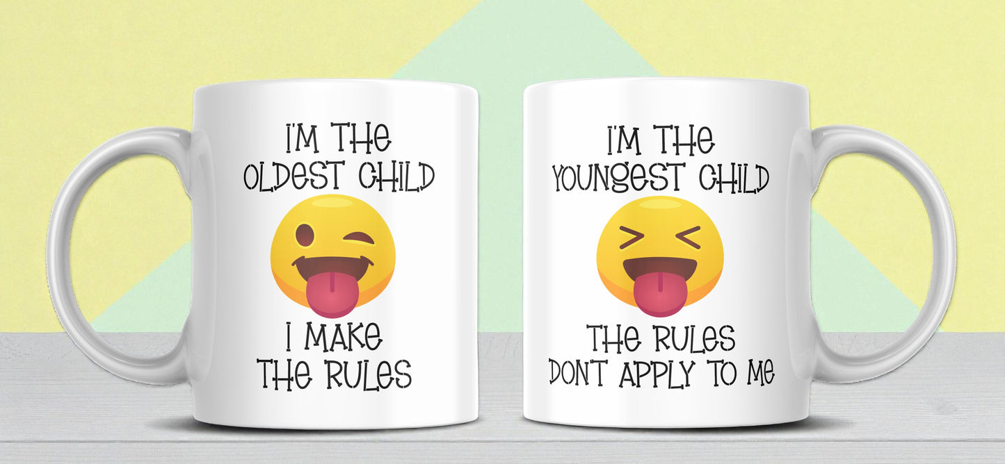 Funny Sibling Mug Set – “Oldest Child / Youngest Child” (Set of 2)