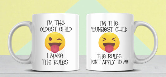 Funny Sibling Mug Set – “Oldest Child / Youngest Child” (Set of 2)