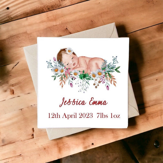 New Baby Card with Birth Flowers