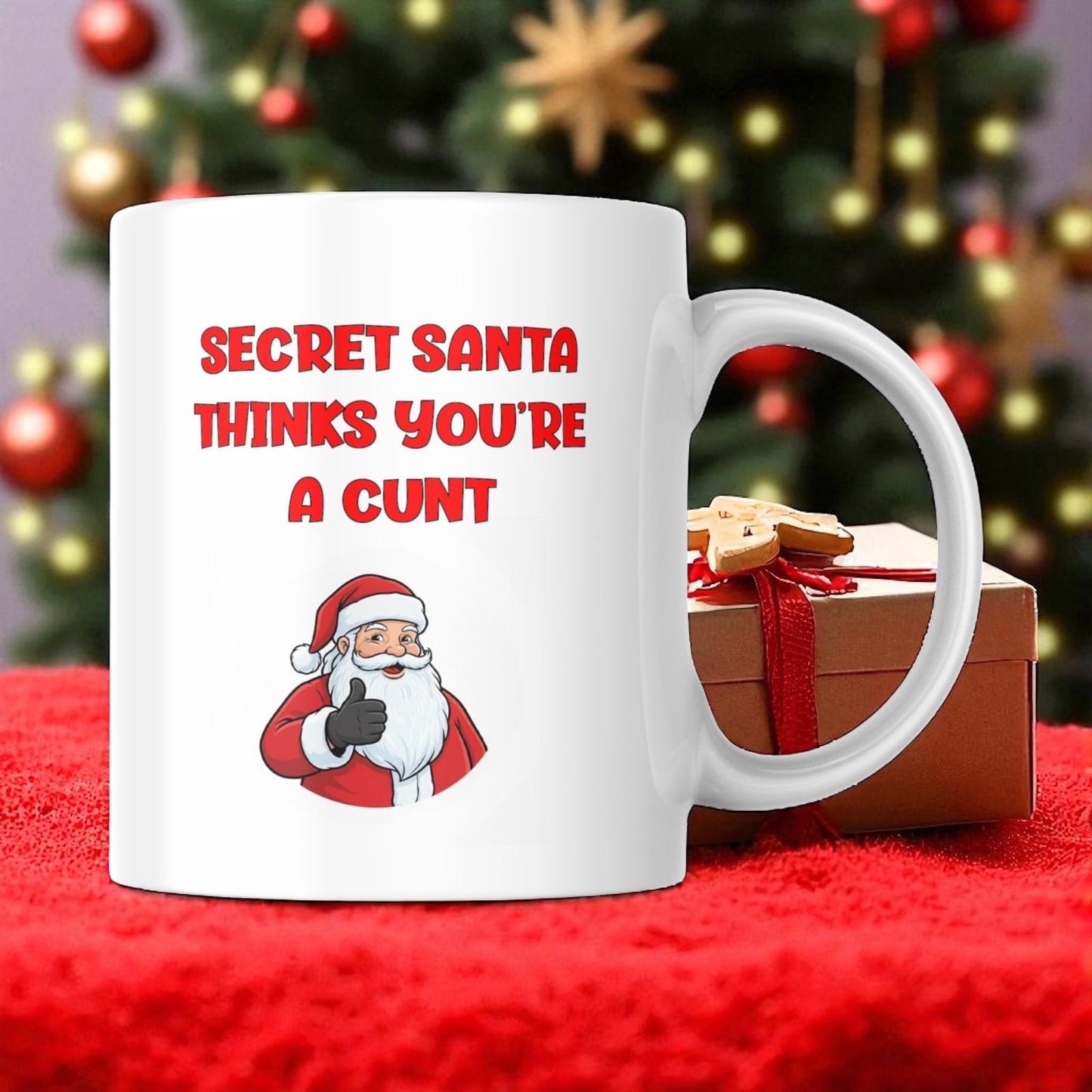 Secret Santa Thinks You’re a C* Mug – Funny Rude Christmas Gift for Office or Friends