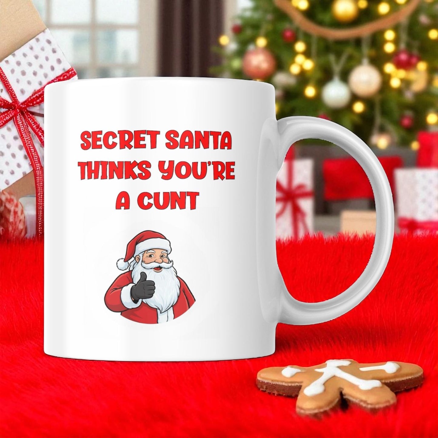 Secret Santa Thinks You’re a C* Mug – Funny Rude Christmas Gift for Office or Friends