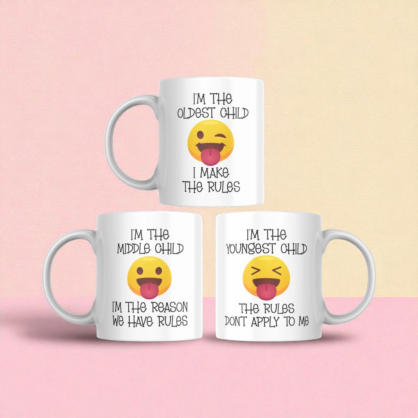 Sibling Rules Mug Set – Youngest, Middle, and Oldest Child Mugs