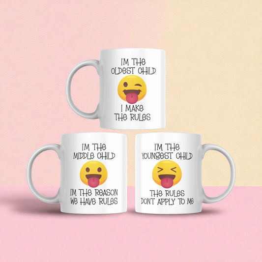 Sibling Rules Mug Set – Youngest, Middle, and Oldest Child Mugs